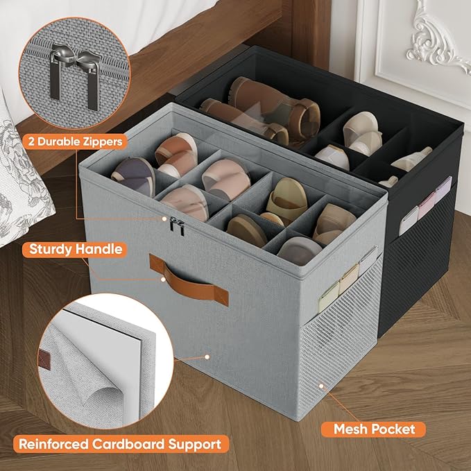 2 Pack Shoe Organizer for Closet, Foldable Shoe Storage Organizer