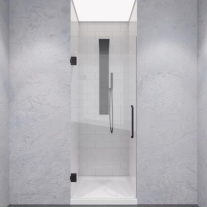 ANZZI 72" x 30" Frameless Shower Door in Gun Metal Black, Passion Water