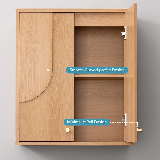 Arched Wood Medicine Cabinet for Bathroom-Mid Century Modern Wall Storage