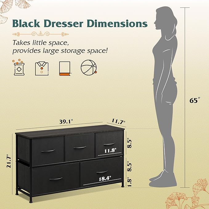 WLIVE Dresser for Bedroom with 5 Drawers, Wide Chest of Drawers, Fabric Dresser