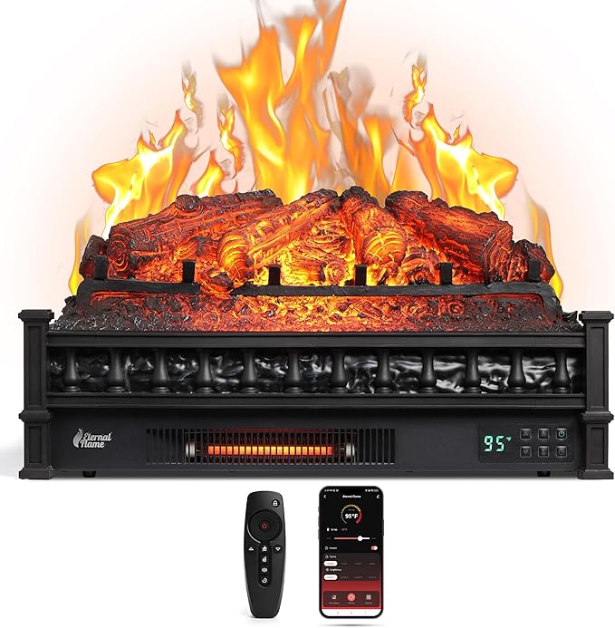 TURBRO Eternal Flame 26 in. WiFi Infrared Quartz Electric Fireplace Log Heater