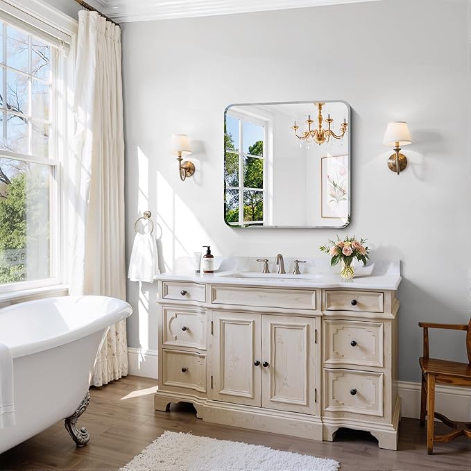 CILIBER Frameless Mirror, 24x24 Beveled Bathroom Mirrors