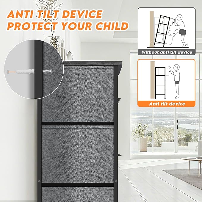 Curved Profile Dresser for Bedroom, Chest of Drawers, 7 Storage Drawers