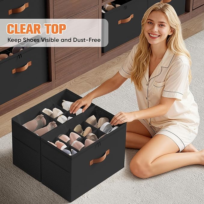 2 Pack Shoe Organizer for Closet, Foldable Shoe Storage Organizer