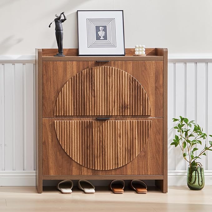Narrow Shoe Cabinet with 2 Flip Drawers