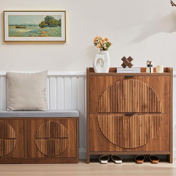 Narrow Shoe Cabinet with 2 Flip Drawers