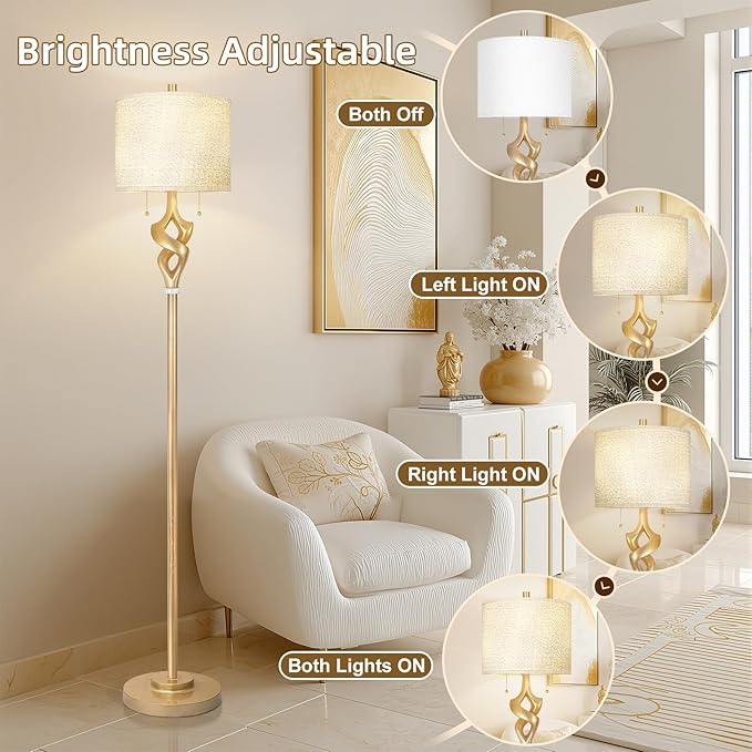 Scenekoy Sculptural 65.5” Floor Lamp for Living Room Bedroom, Gold Leaf Finish & Resin Body, Pull Chains Switch Standing Lamp, Brightness Adjustable Corner Lamp with Bulb Prefer for Home Office Bar