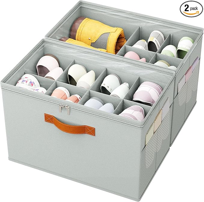 2 Pack Shoe Organizer for Closet, Foldable Shoe Storage Organizer