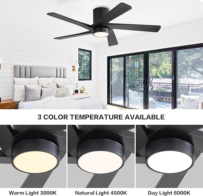 WINGBO 54 Inch Flush Mount DC Ceiling Fan
