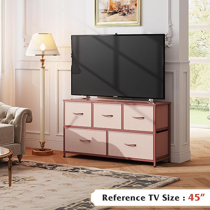 WLIVE Dresser for Bedroom with 5 Drawers, Wide Chest of Drawers, Fabric Dresser
