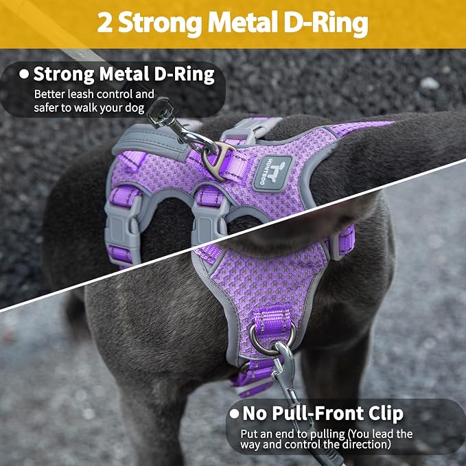 Escape Proof Dog Harness,No Pull Reflective Harness with Lift Handle,Adjustable Pet Vest with Front and Back Leash Clips for Small Medium Large Dogs Walking Hiking Training(Lavender Purple,XL)