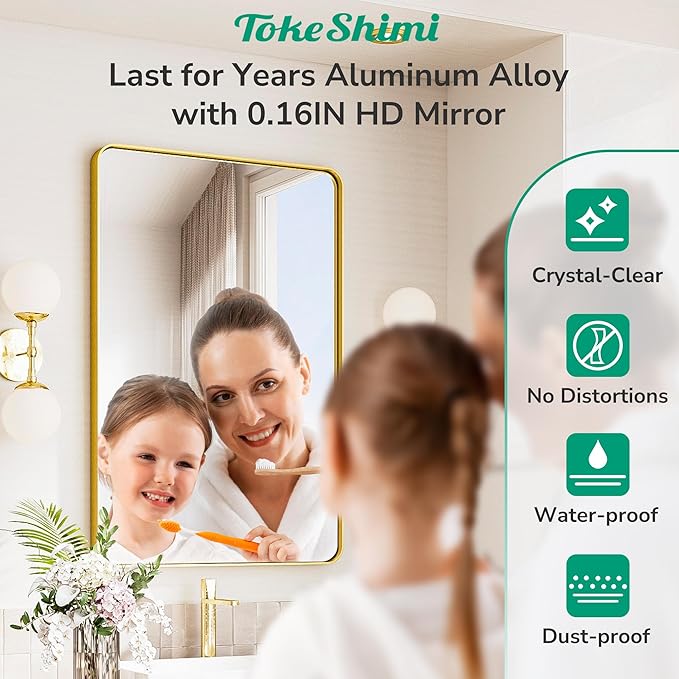 TokeShimi 48x36 Gold Bathroom Mirror