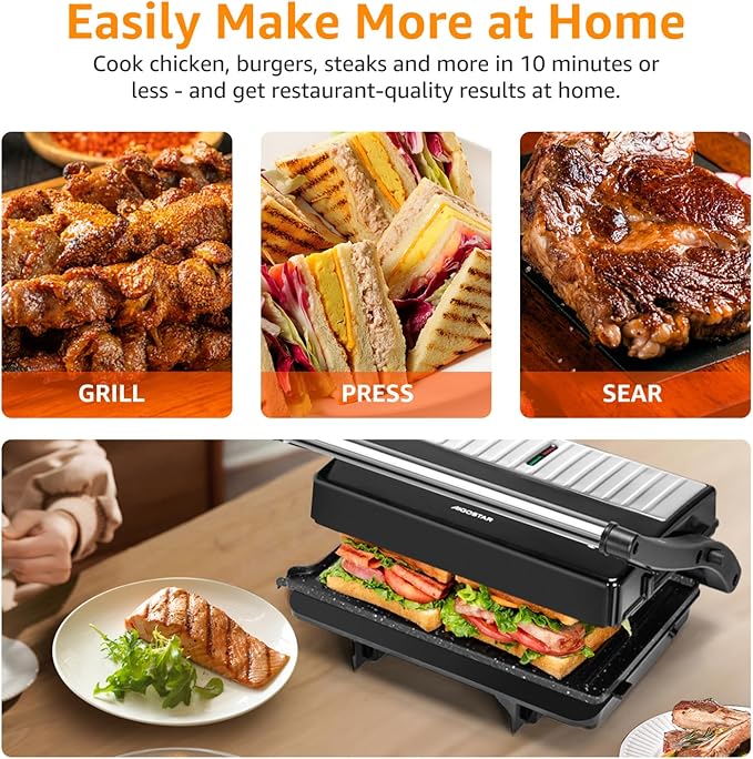 Panini Press Grill, Aigostar 1000W Sandwich Maker