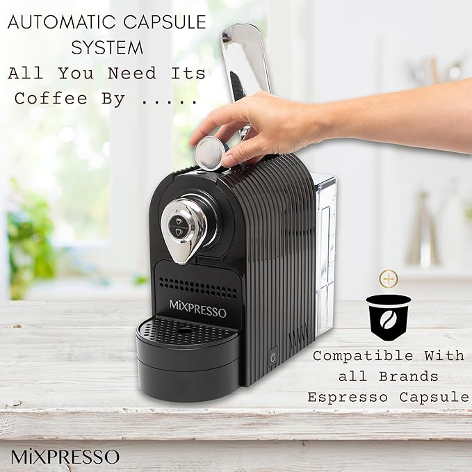 Mixpresso Black Espresso Coffee Machine – Compact 1400W Single Serve Coffee