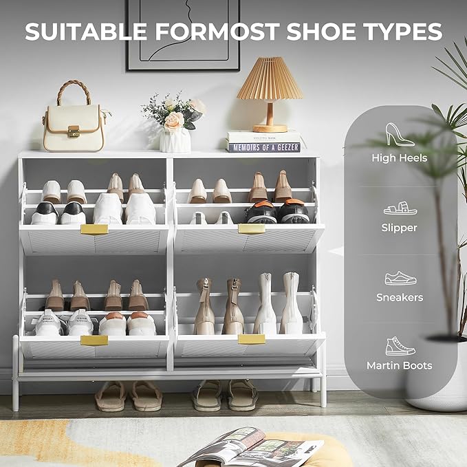 Shoe Cabinet Storage with 4 Flip Drawers, Narrow Hidden Shoes Organizer Cabinet