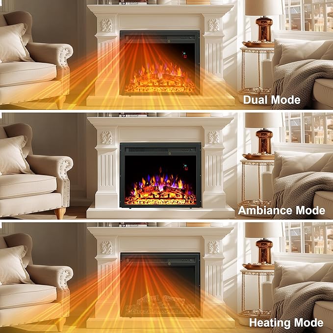 23.6 Inch Electric Fireplace Insert, Recessed Electric Fireplace Heater