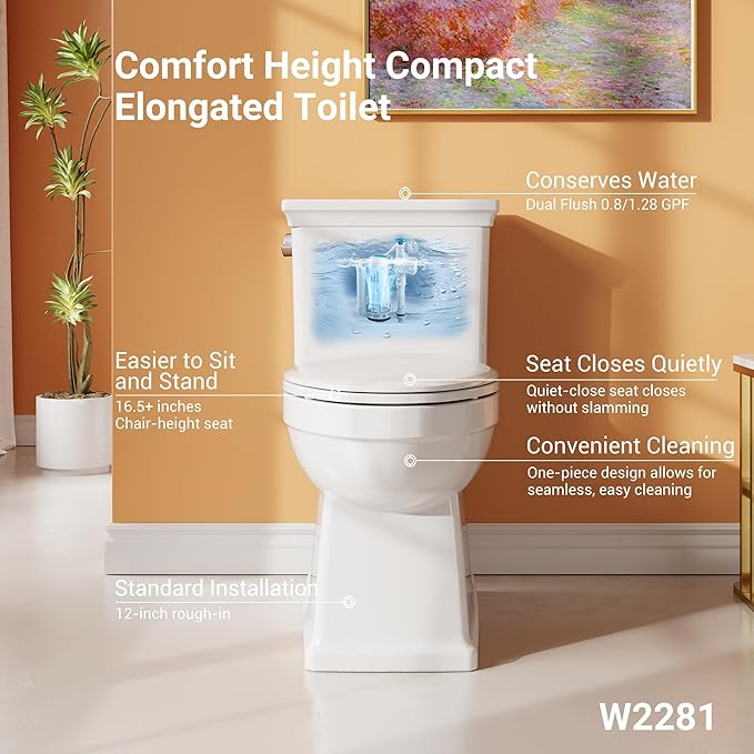 One-Piece Toilet with Classic Design, ADA Height, 1.28 GPF, Durable Ceramic