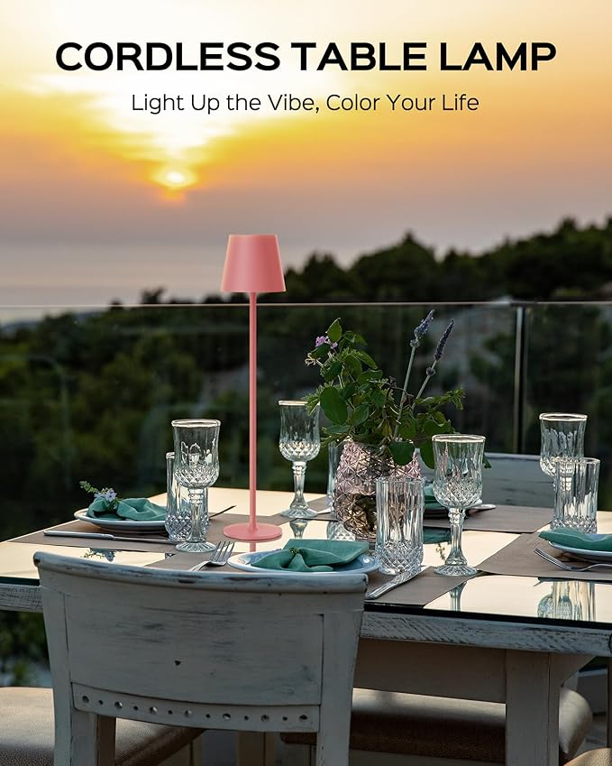 Cordless Table Lamps Rechargeable, 3 Adjustable Height, 5000mAh Battery Operated, 3 Colors Smooth Dimming, Portable LED Waterproof Table Lamp for Dining, Bedroom, Outdoor (2 Pack-Girly Pink)