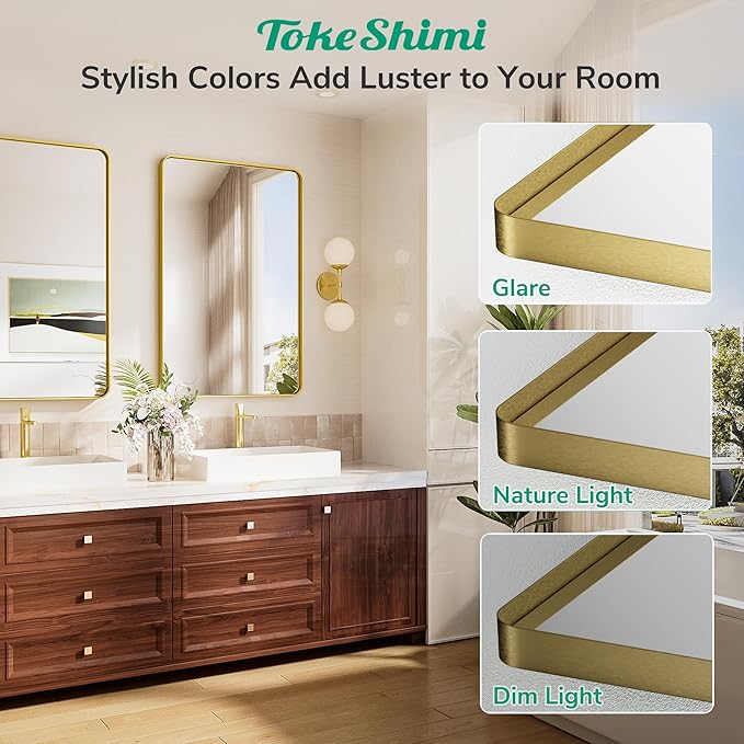 TokeShimi 48x36 Gold Bathroom Mirror