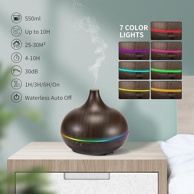 Aromatherapy Essential Oil Diffuser Set - 550ML Ultrasonic Humidifier