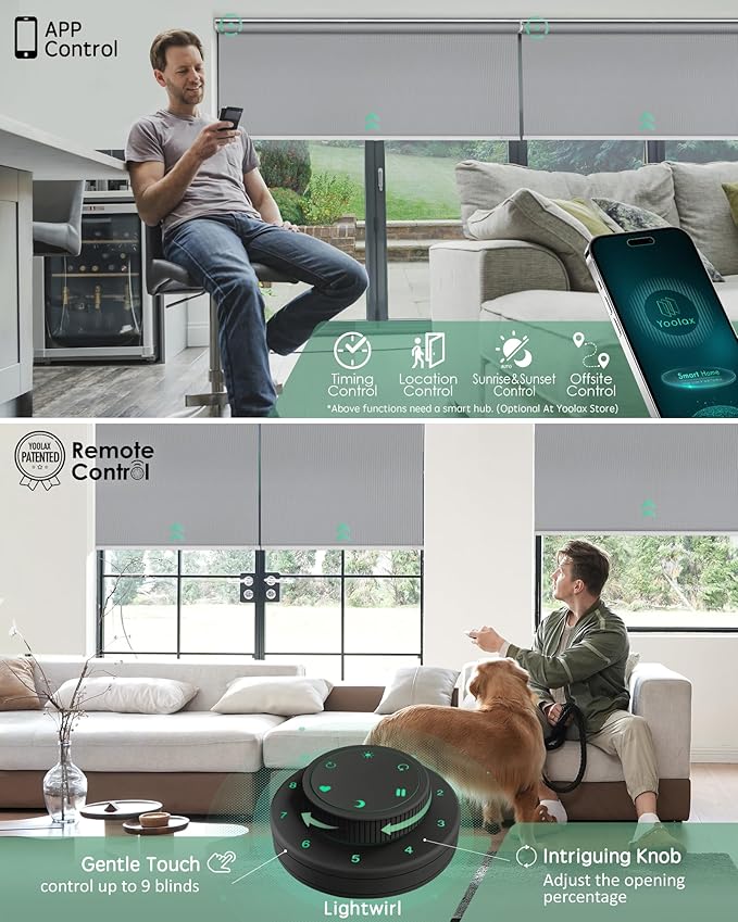 Yoolax Motorized Blinds with Remote, Automatic Window Shades Work with Alexa
