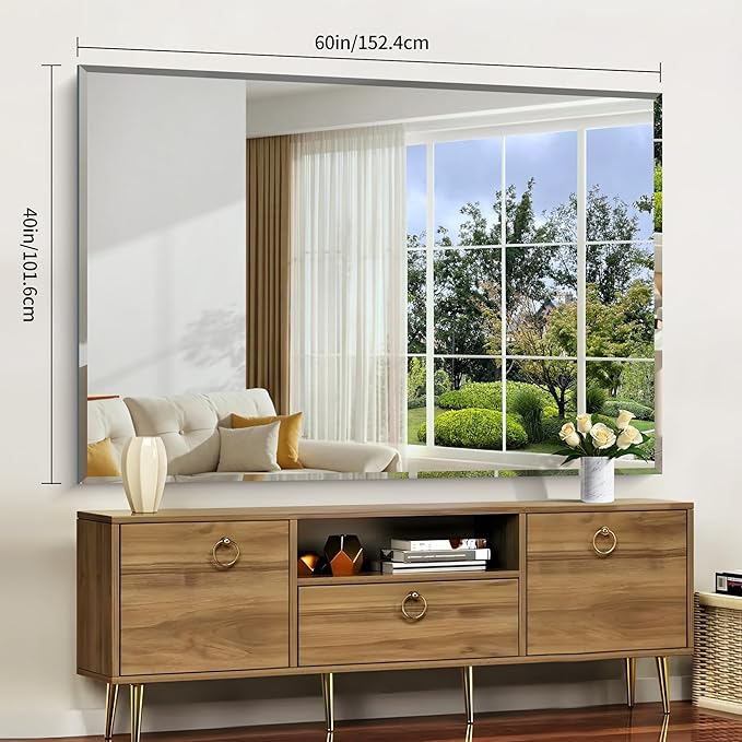 CILIBER 60x40 Large Beveled Mirror, Frameless Beveled Bathroom Mirrors