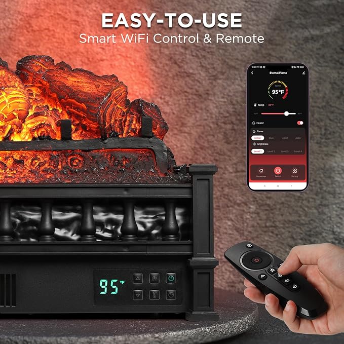 TURBRO Eternal Flame 26 in. WiFi Infrared Quartz Electric Fireplace Log Heater