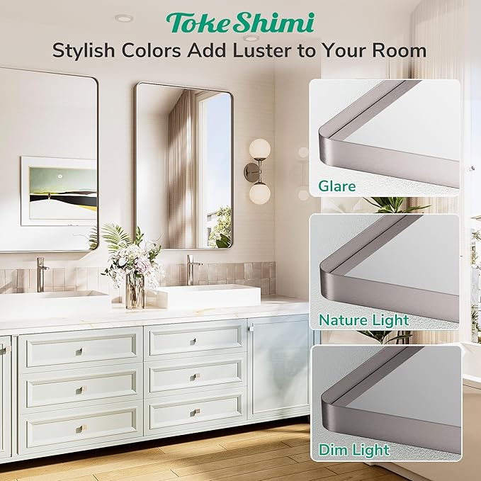 TokeShimi 48x24 Brushed Nickel Bathroom Mirror