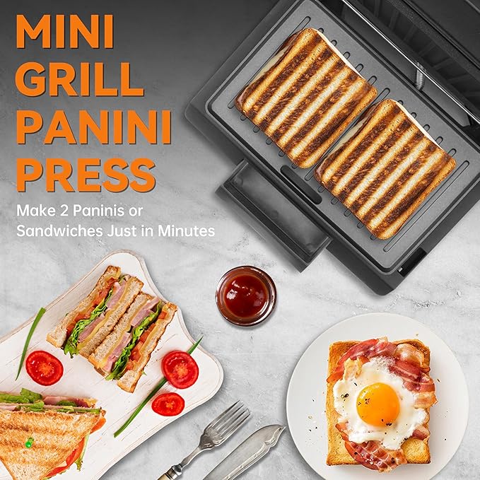 Baker's Friend 2 Slices of Mini Panini Press Electric Grill, Panini Grill Press