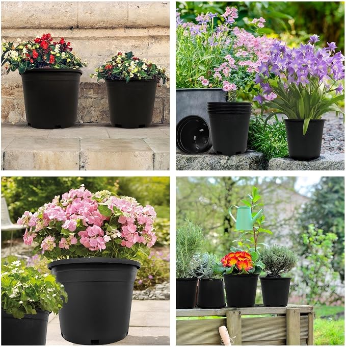 7 Gallon Nursery Pots Plastic Container Injection Molded Pot for Plants Flexible with Drainage Holes Suitable for Plants Soil Growers or Hydroponics Black 10 Pcs