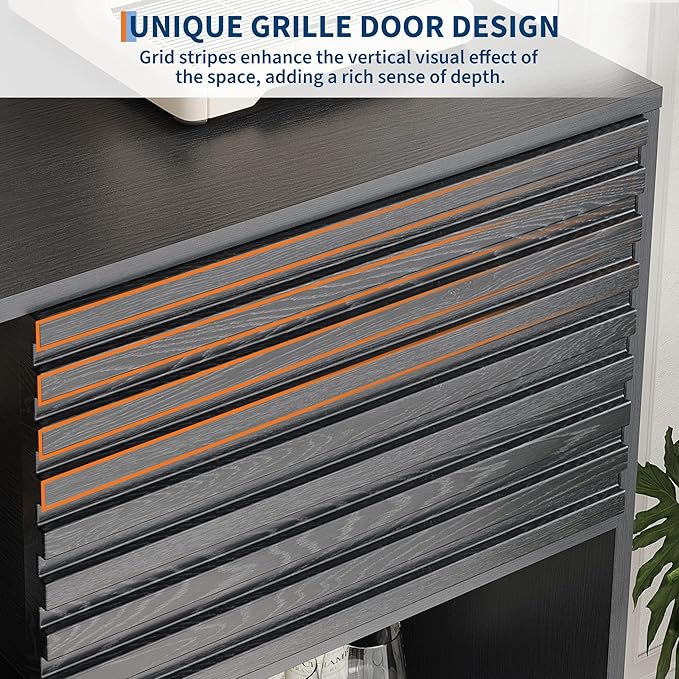 IDEALHOUSE Fluted Cabinet with Sliding Doors, Modern Wooden Storage Cabinet