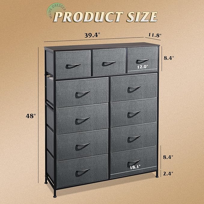 WLIVE Tall Dresser for Bedroom, Fabric Dressers Storage Tower, Dresser & Chest