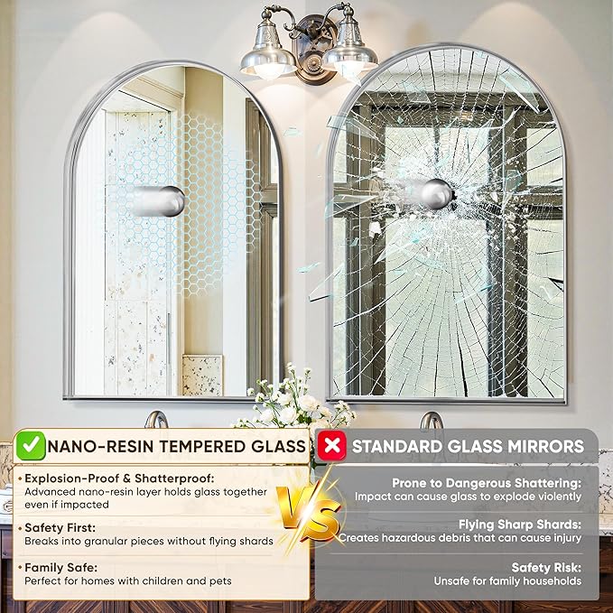 Arched Mirror 26"x38", Bathroom Mirror, Wall Mounted Vanity Mirror