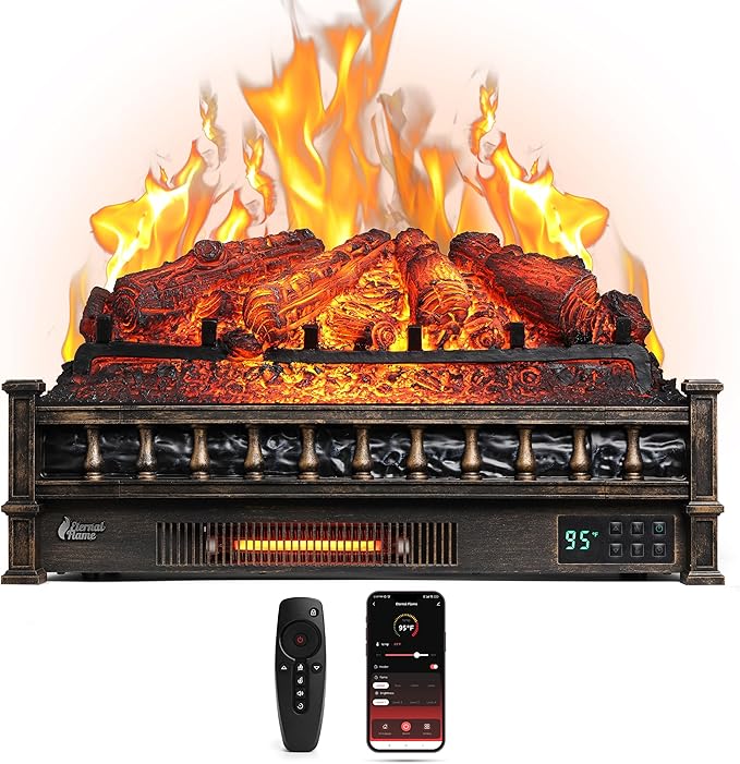 TURBRO Eternal Flame 26 in. WiFi Infrared Quartz Electric Fireplace Log Heater