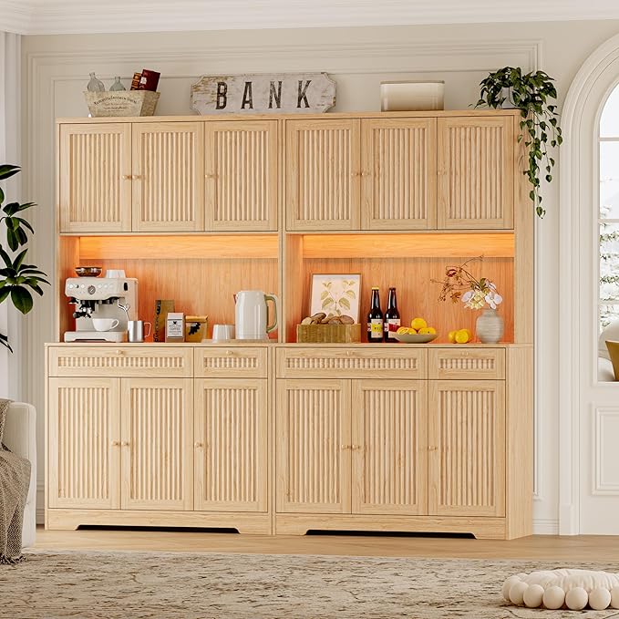Pantry Cabinet with Charging Station and Light, Tall Kitchen Pantry Storage
