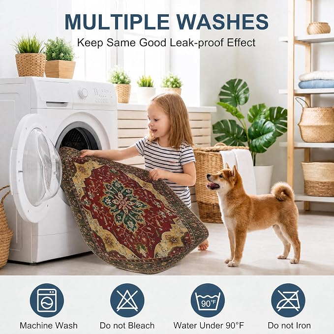 Washable Pee Pads for Dogs,Great Urine Absorbent Reusable Puppy Training Pads,Waterproof,Leak-Proof & Non-Slip Potty Pads for Whelping,Crate,Playpen,Bed.(Red Forest Floral,72"x72")