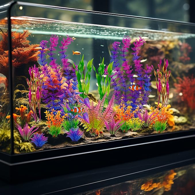 Ameliade Fish Tank Artificial Plastic Plants Decorations Large Aquarium Decor Betta Goldfish Tank Accessories Fish Bowl Ornaments(Colorful)