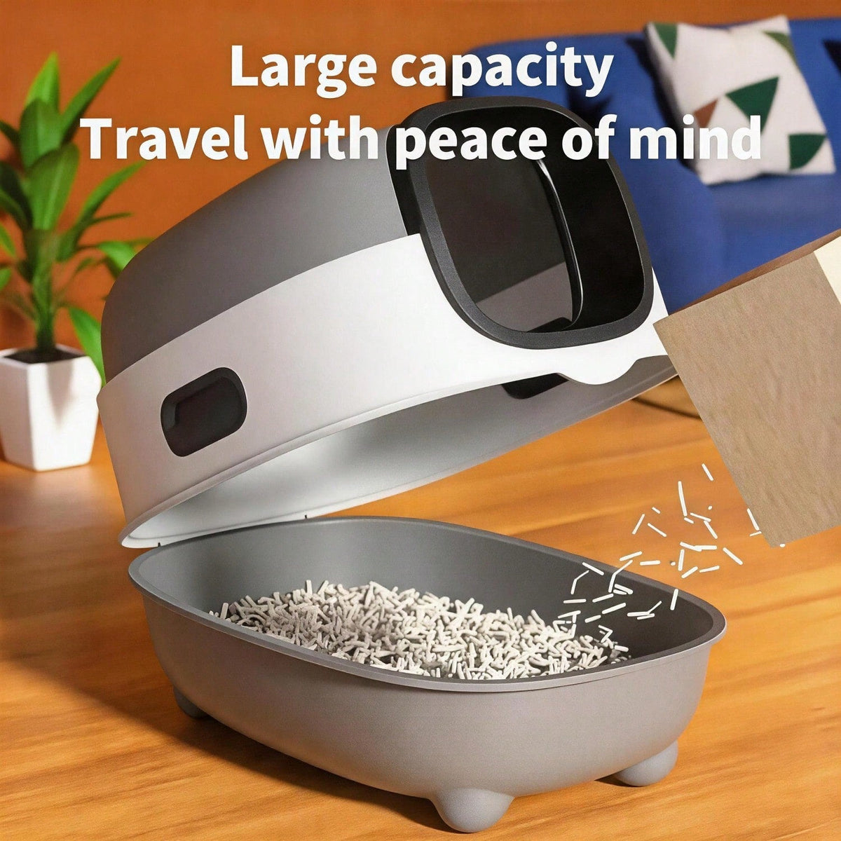 Fully Enclosed Cat Litter Box With UV Sterilization Odor Control, Large 56cm Space For Big Cats, Easy Clean 180 Flip Top, Detachable Anti Tracking Design With Litter Scoop