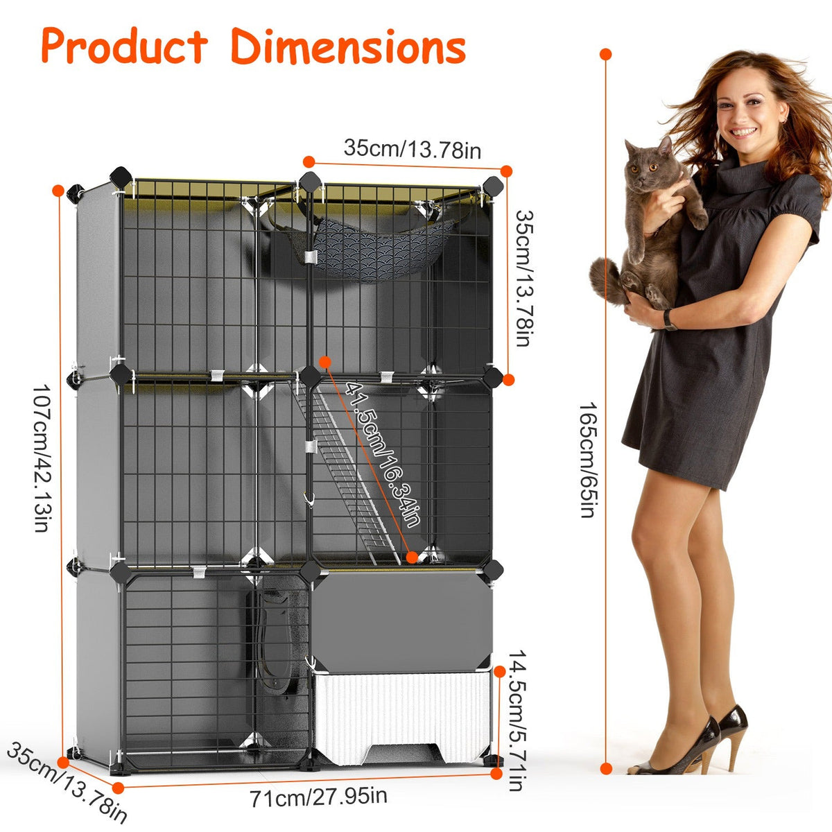 3 Tier Cat Cage Indoor With Litter Box Hammock Detachable Metal Wire Cat Kennel Cat House Cat Enclosure With Ladder For 1-2 Kittens