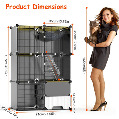 3 Tier Cat Cage Indoor With Litter Box Hammock Detachable Metal Wire Cat Kennel Cat House Cat Enclosure With Ladder For 1-2 Kittens