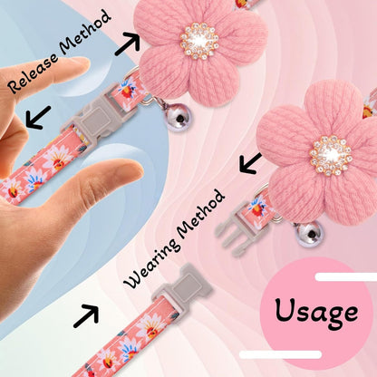 Small Dog Collar With Flower, Spring Dog Collar For Girl Dog Collars For Small Dogs Cute Dog Collar With Bell, Adjustable Length