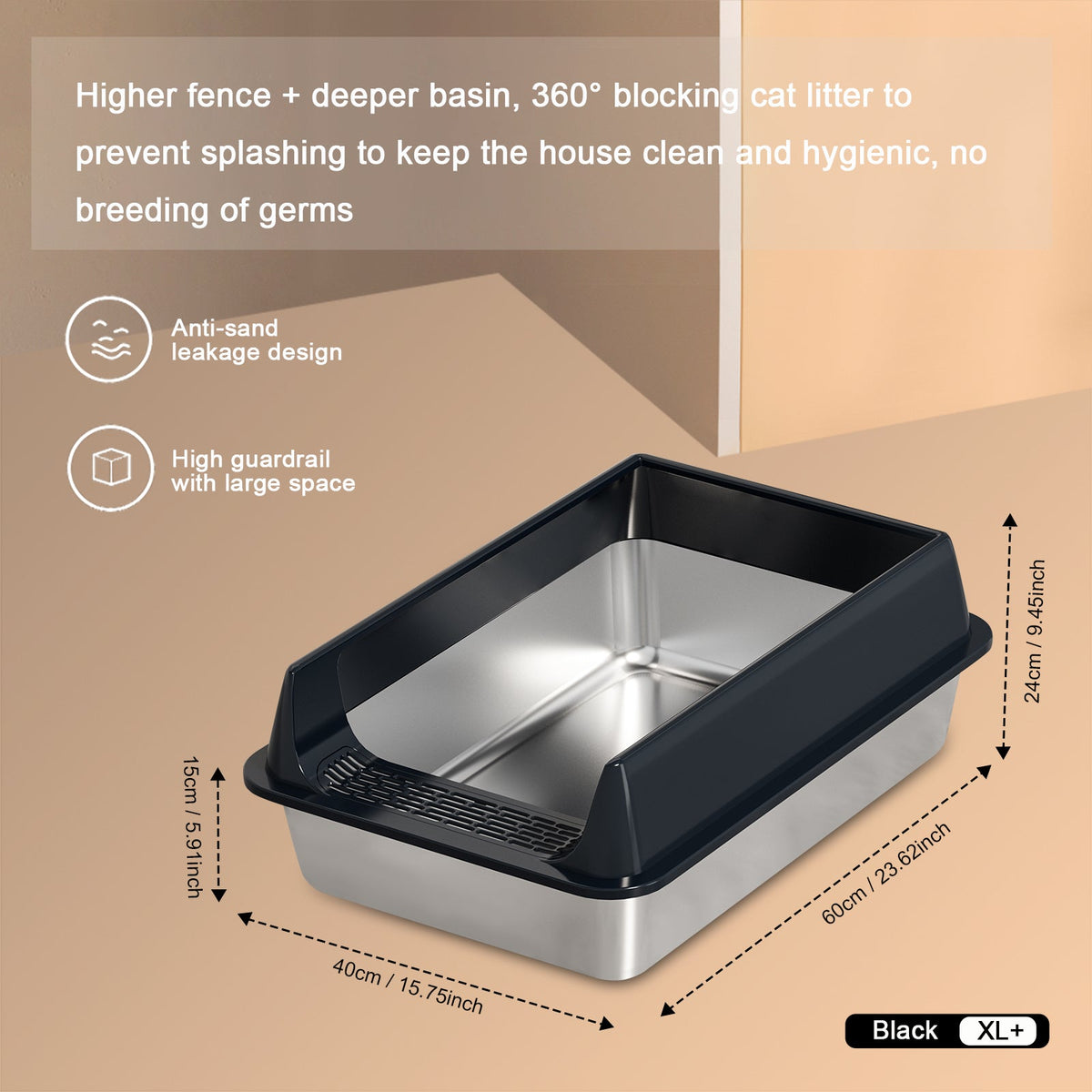Oversized Stainless Steel Litter Box, Semi-enclosed Splash-proof And Leak-proof Design, Removable Lid, Suitable For Big Cats, And More