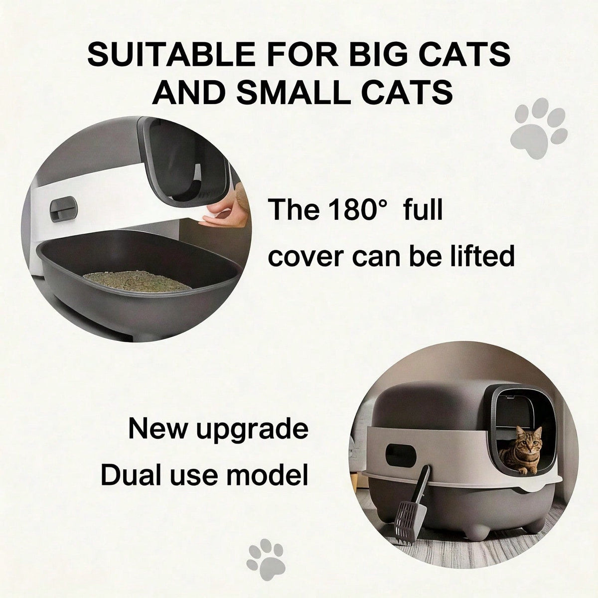 Fully Enclosed Cat Litter Box With UV Sterilization Odor Control, Large 56cm Space For Big Cats, Easy Clean 180 Flip Top, Detachable Anti Tracking Design With Litter Scoop