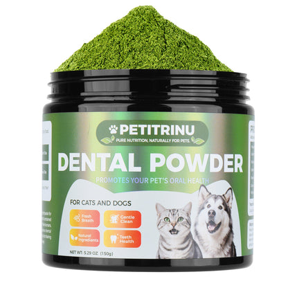 PETITRINU Natural Dental Powder For Cats And Dogs, Fresh Breath Gentle Clean Teeth Health Pet Oral Care Powder 150g