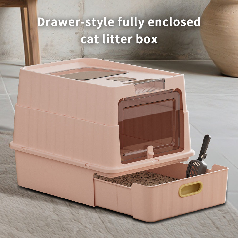 Dual Opening Fully Enclosed Cat Litter Box, Top Entry Anti-Tracking Design, Oversized Space Cat Potty With Cleaning Scoop