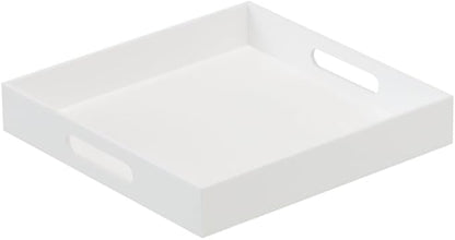 Glossy White Sturdy Acrylic Serving Tray with Handles-12x12 Inch-Serving Coffee,Appetizer,Breakfast,Butler-Kitchen Countertop Tray-Makeup Drawer Organizer-Vanity Table,Ottoman Tray-Decorative
