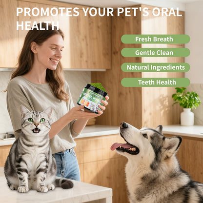 PETITRINU Natural Dental Powder For Cats And Dogs, Fresh Breath Gentle Clean Teeth Health Pet Oral Care Powder 150g