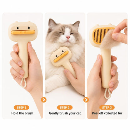 Cute Cartoon Bear Self-Cleaning Pet Brush  Universal Deshedding Comb For Cats And Dogs  Removes Loose Fur & Detangles  Comfortable Non-Slip Handle Pet Grooming Tool