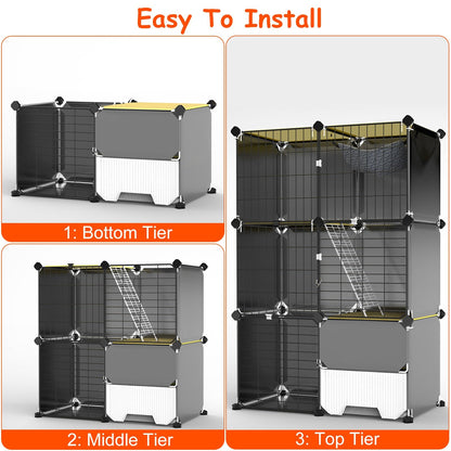3 Tier Cat Cage Indoor With Litter Box Hammock Detachable Metal Wire Cat Kennel Cat House Cat Enclosure With Ladder For 1-2 Kittens