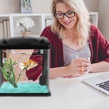 Small Fish Tank, 2 Gallon Glass Aquarium, Betta Fish Shrimp Goldfish Tropical Fish Starter Kit Self Cleaning with Filter & LED Plant Light, Ultra-Quiet Kids Room Decoration Fish Tank